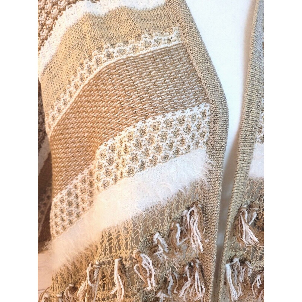 CHICO'S One Size Open Crochet Poncho With Fringe Neutral BOHO Bohemian Natural - Picture 8 of 9